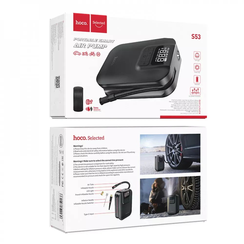 Air Pump Hoco S53 Breeze portable smart — Black — фото 3