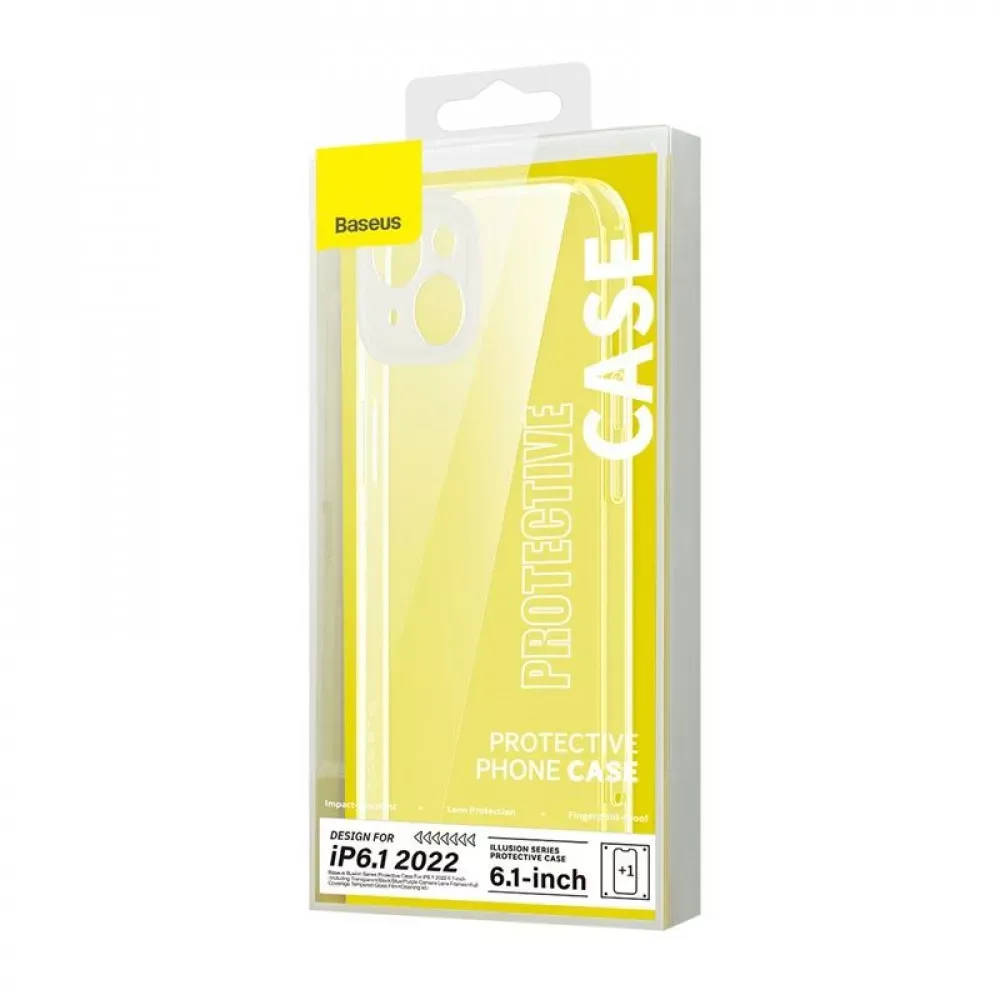 Baseus Illusion Series Protective Case for iP 14 Plus camera lens frames and full tempered glass screen Clear — фото 3
