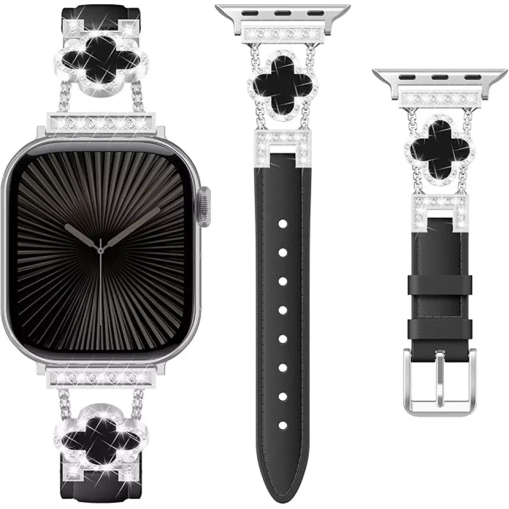 Ремінець Leaf clover Apple Watch 42 mm 44 mm 45 mm 49 mm — Silver&Black — Различные Apple Watch Series 3 42 mm, Apple Watch Series 4 44 mm, Apple Watch Series 7 45 mm, Apple Watch Series 8 49 mm