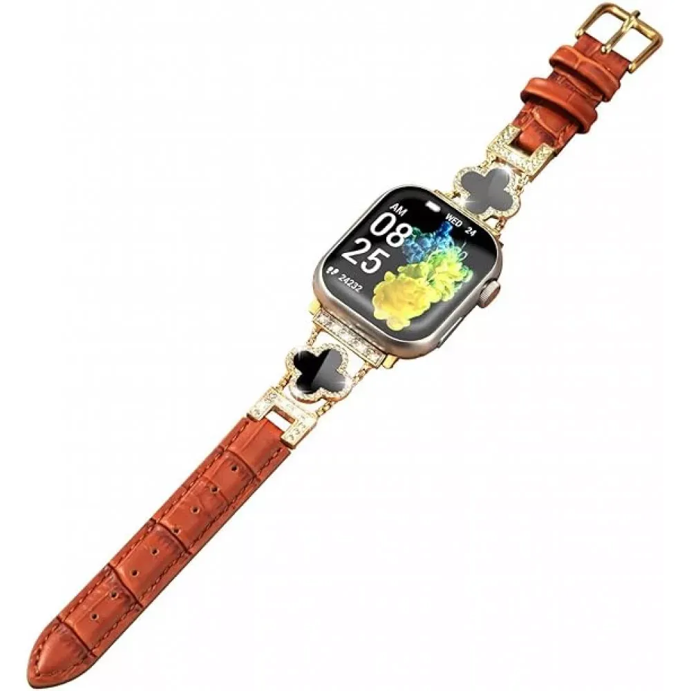 Ремінець Leaf clover Apple Watch 42 mm 44 mm 45 mm 49 mm — Silver&Brown — Различные Apple Watch Series 3 42 mm, Apple Watch Series 4 44 mm, Apple Watch Series 7 45 mm, Apple Watch Series 8 49 mm