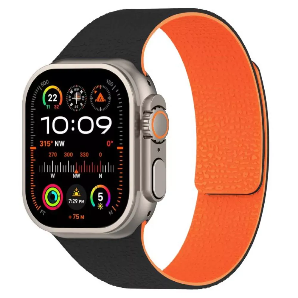 Ремінець Magic Silicon — Apple Watch 42 mm | 44 mm | 45 mm | 49 mm — Black&Orange — Различные Apple Watch Series 3 42 mm, Apple Watch Series 4 44 mm, Apple Watch Series 7 45 mm, Apple Watch Series 8 49 mm