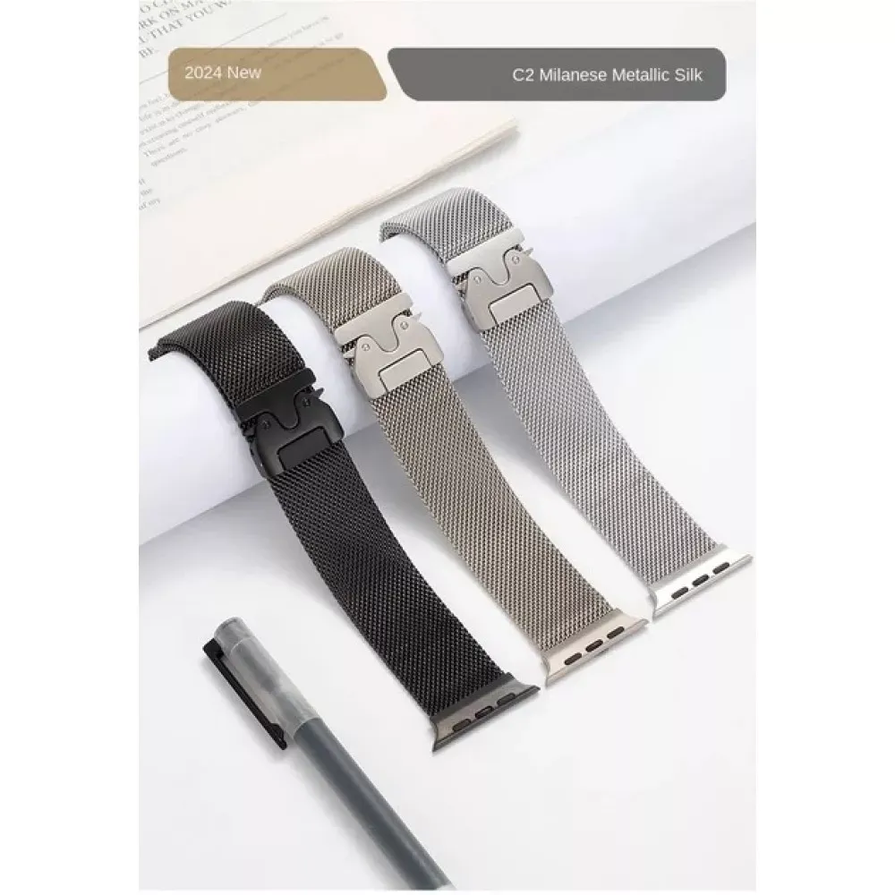 Ремінець Milanese Loop S10 Lock — Apple Watch 42 | 44 | 45 | 49 mm Black — Различные Apple Watch Series 3 42 mm, Apple Watch Series 4 44 mm, Apple Watch Series 7 45 mm, Apple Watch Series 8 49 mm