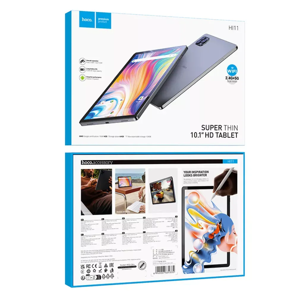 Планшет 10.1 HD, 4/64ГБ, Android 14, Wi-Fi, Dual Camera 2.0/5.0MP Hoco HI11 — фото 3