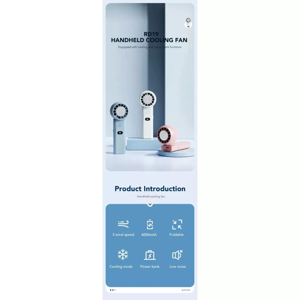 Портативный мини вентилятор RD19 - 4000 mAh