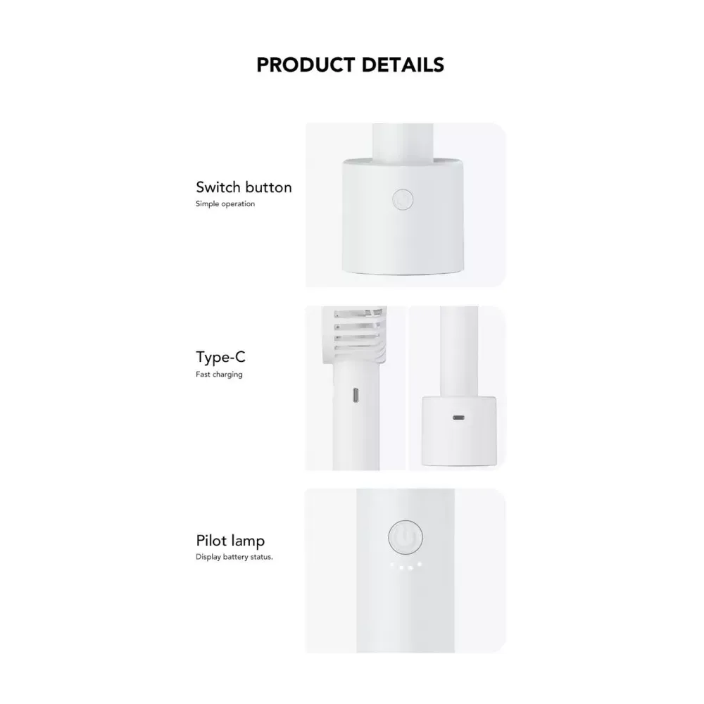Портативный мини вентилятор WT-F69 White - 2000 mAh — фото 3