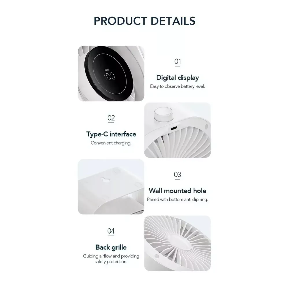Портативный мини вентилятор WT-F87 - 5000 mAh — White — фото 5